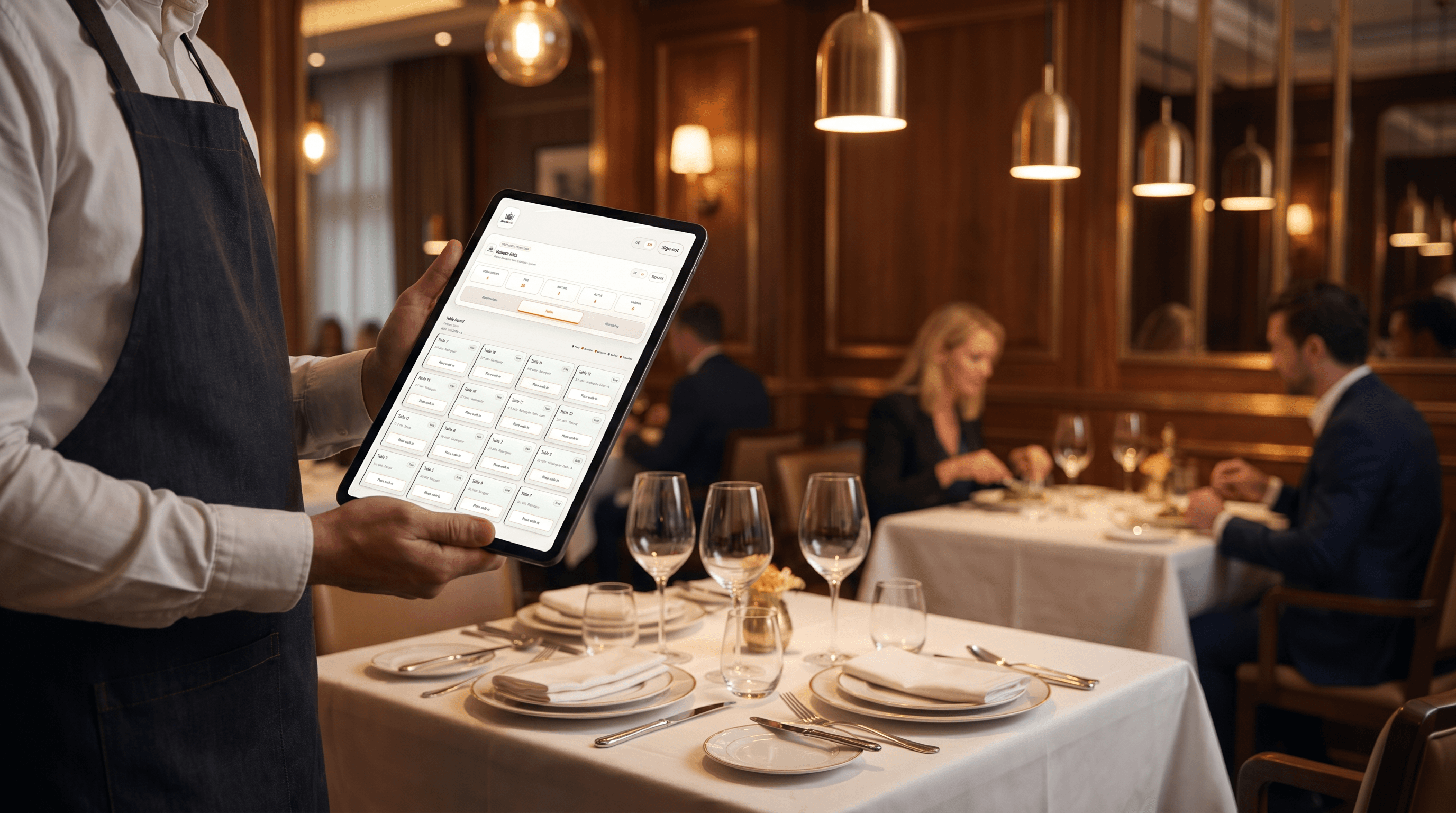 Servicemitarbeiter mit Tablet in einem gehobenen Restaurant